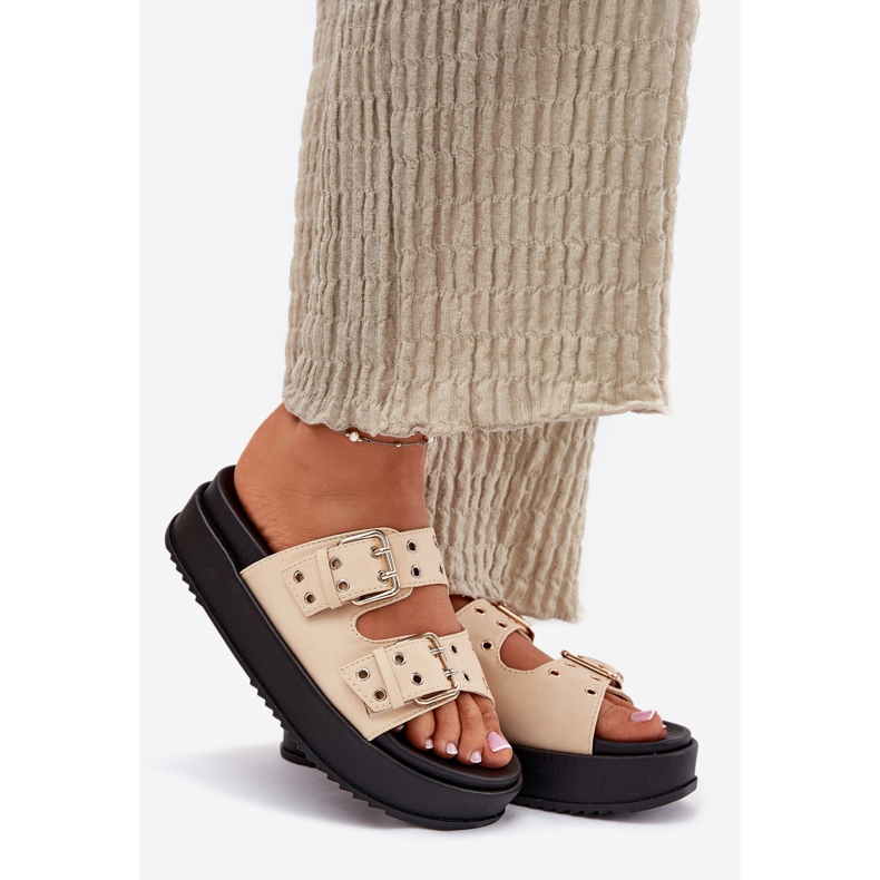 Inna Ženski okretni lepci s kopčama na platformi bež 1