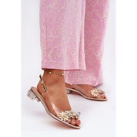 S.Barski Prozirne sandale s niskom petom s ukrasom MR51-709 zlatni 2