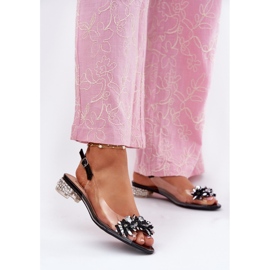 S.Barski Prozirne sandale s niskom petom s crnim ukrasom MR51-709 crno 2