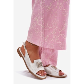 S.Barski Elegantne ženske sandale s ravnim petom s ukrasom S. barskih KV51-082 srebra srebro 1