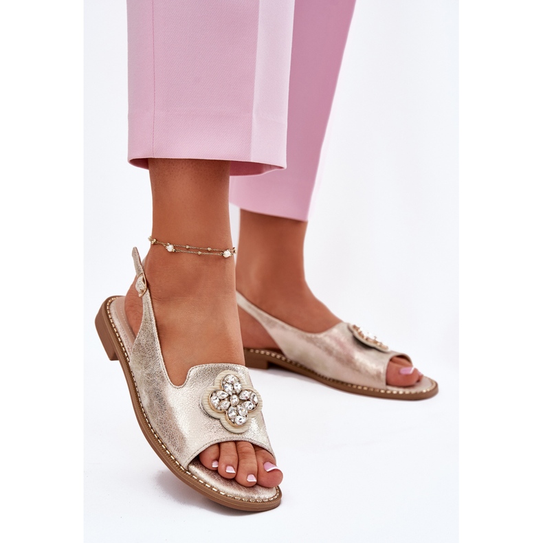 S.Barski Ženske sandale s ravnim petom s ukrasnim detaljima S. Barski KV51-080 PLN zlatna 2