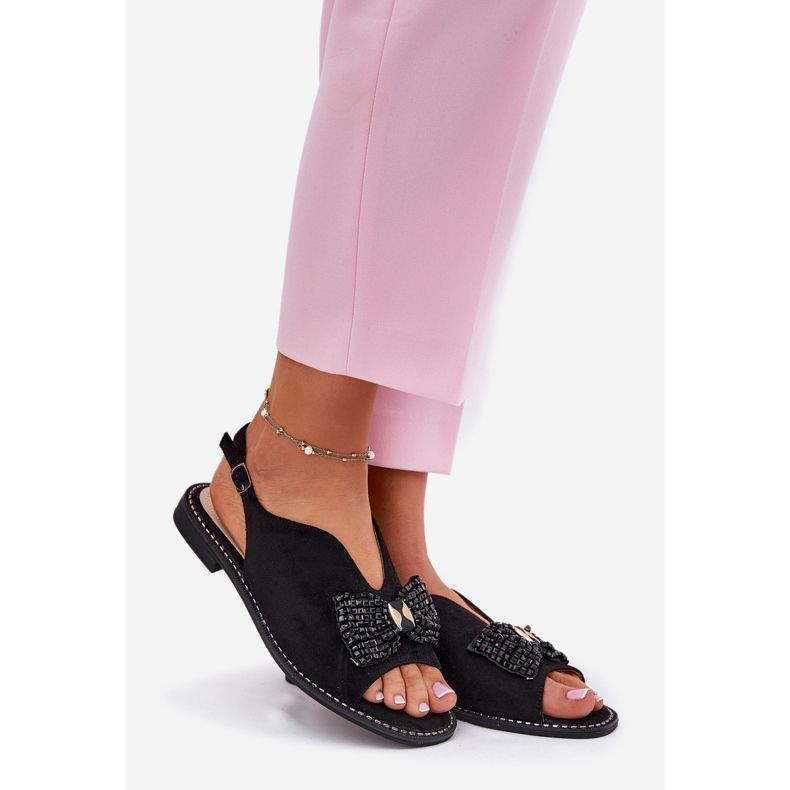 S.Barski Ženske sandale s lukom s ravnim petom s. Barski KV51-014 crna 1