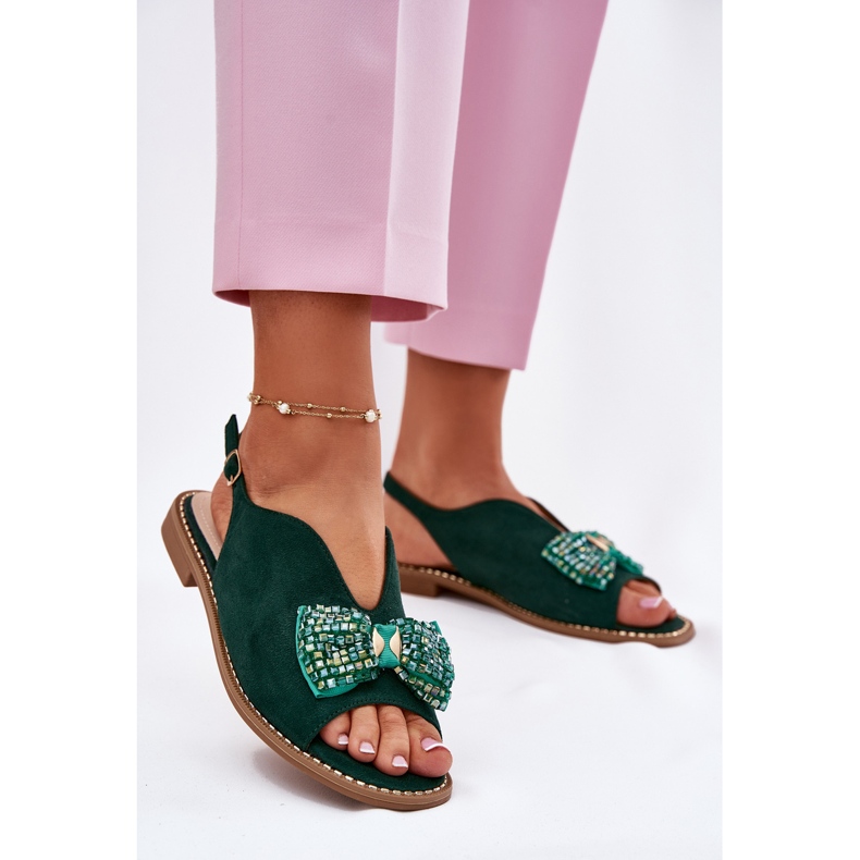 S.Barski Ženske sandale s lukom s ravnim petom s. Barski KV51-014 zelena 2
