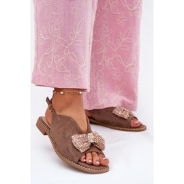 S.Barski Ženske sandale s lukom s ravnim petom s. Barski KV51-014 Dark Beige bež 2