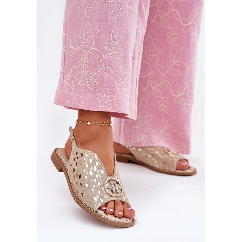 S.Barski Kožne sandale s ravnim petom s ukrasom S. Barski KV51-094 PLN zlatni 2