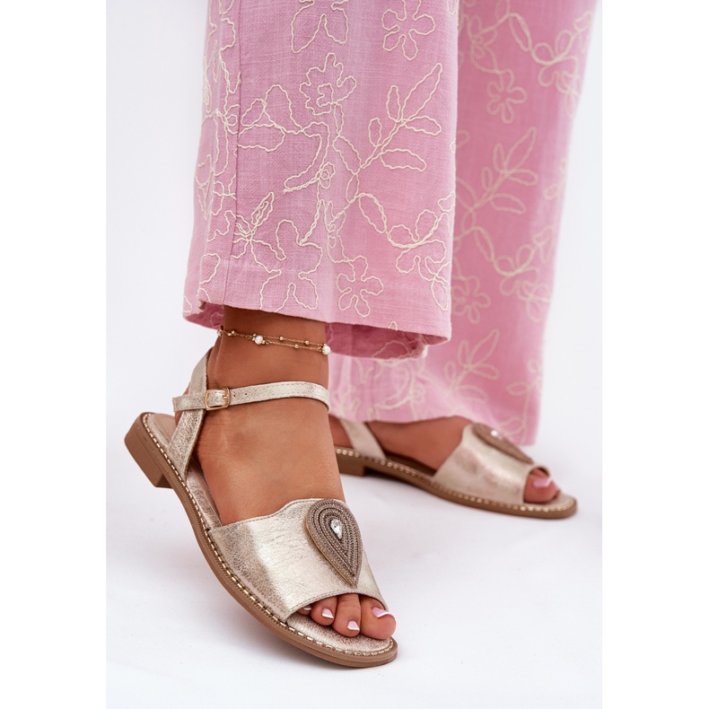 S.Barski Ženske sandale s ravnim petom s ukrasom S. Barski KV51-098 Zloty zlatni 2