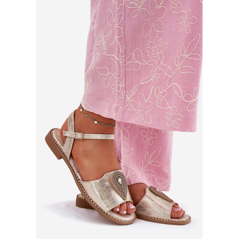 S.Barski Ženske sandale s ravnim petom s ukrasom S. Barski KV51-098 Zloty zlatni 1