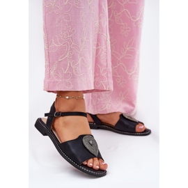 S.Barski Ženske sandale s ravnim petom s ukrasom S. Barski KV51-098 Black crno 2