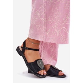 S.Barski Ženske sandale s ravnim petom s ukrasom S. Barski KV51-098 Black crna 1