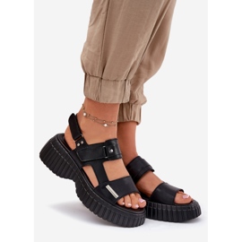 EVento Ženske kožne sandale na platformi crne crna 1