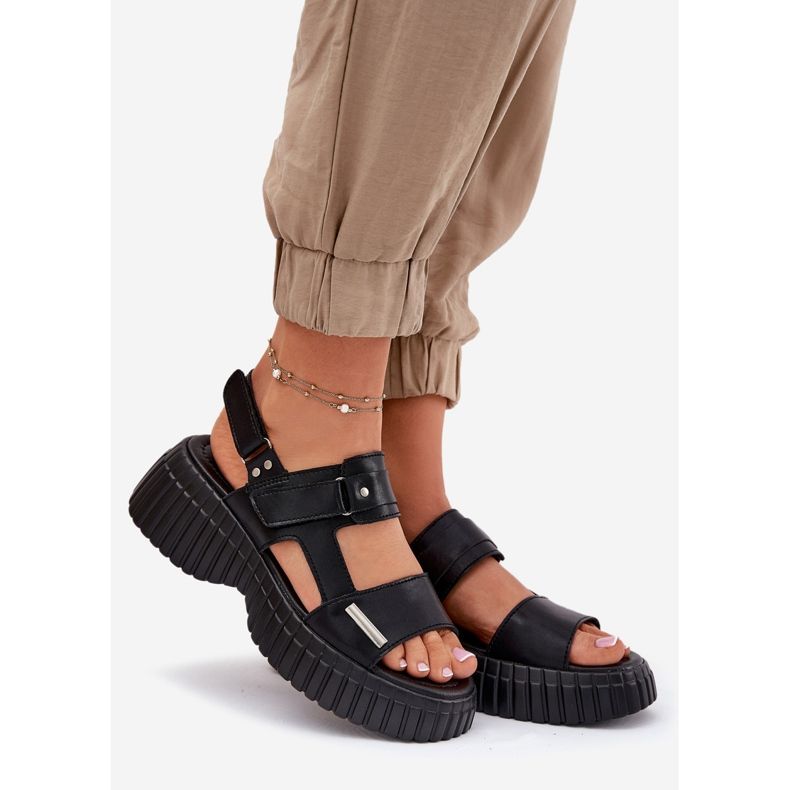 EVento Ženske kožne sandale na platformi crne crna 1