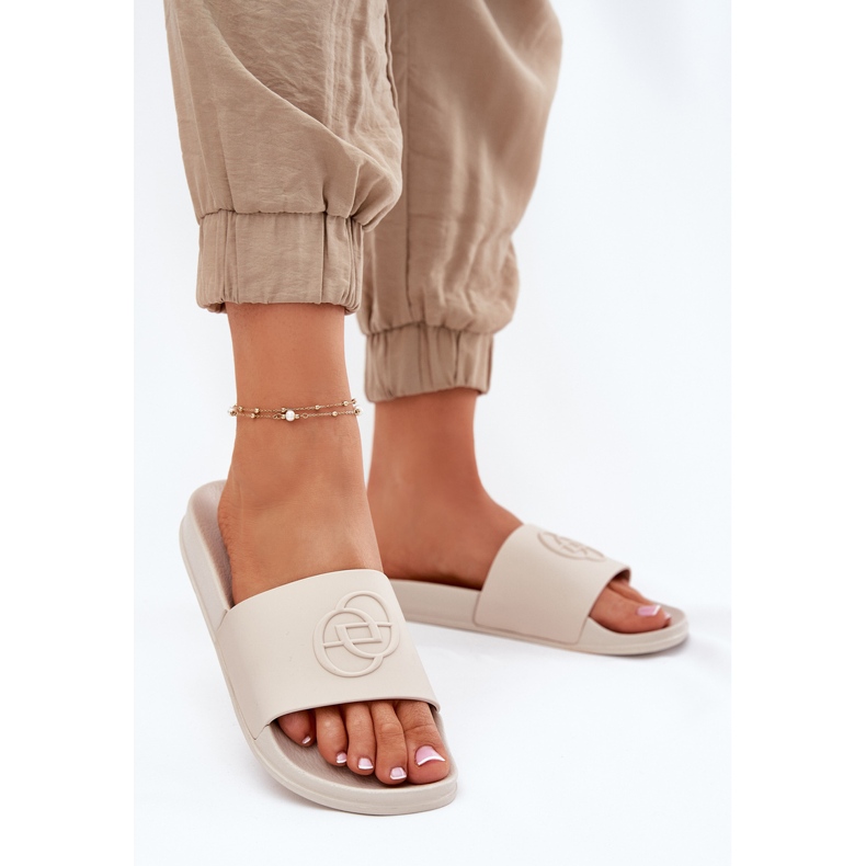 EVento Lagane ženske papuče s ukrasnim prešanjem bež 2