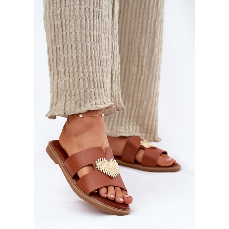 EVento Flat -oseled Women Flip Flaps sa zlatnom dekoracijom deva smeđa 2