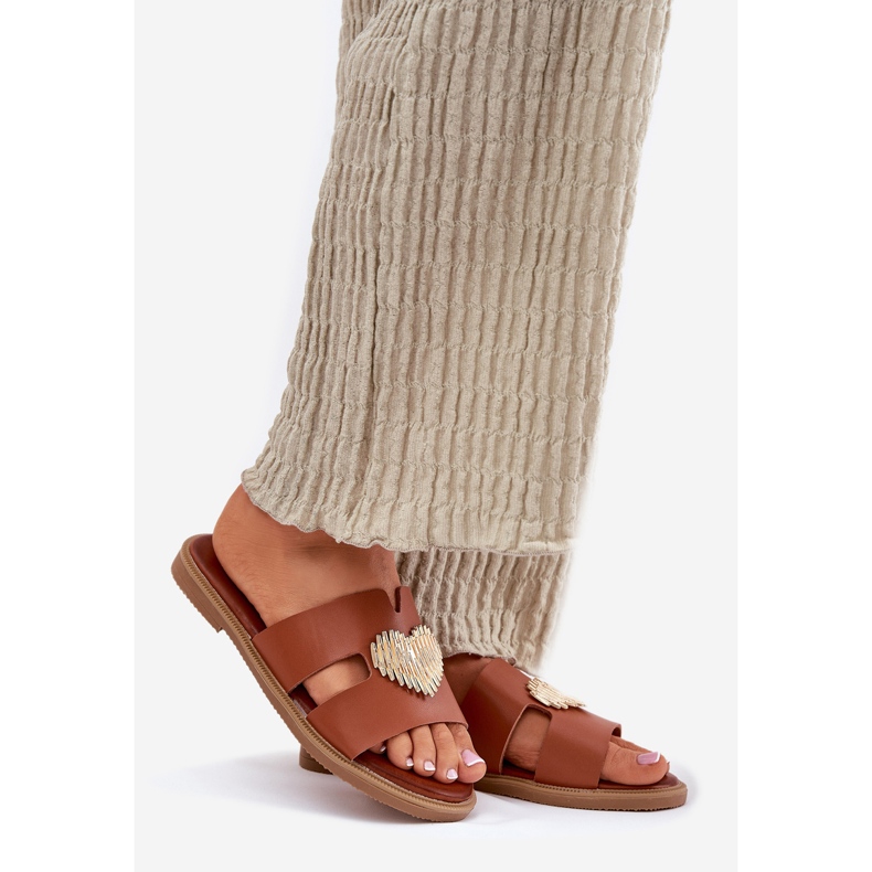 EVento Flat -oseled Women Flip Flaps sa zlatnom dekoracijom deva smeđa 1