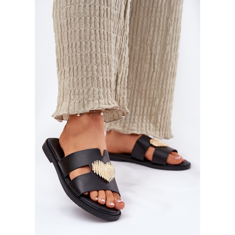 EVento Ravni -oled ženski flip flip sa zlatnim ukrasom crnim crno 2