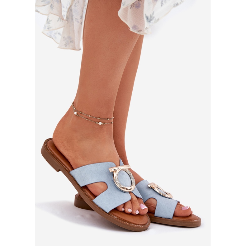 Vinceza Ravni -oled ženski flip flaps s Vincezovim ukrasom 17381 plavo plava 1