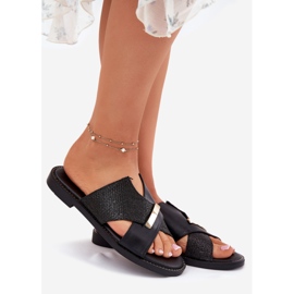 Ženske ravne potpetice s ukrasnim Vinceza 17385 crni detalj crna 1