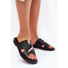 Ženske ravne potpetice s ukrasnim Vinceza 17385 crni detalj crna 2