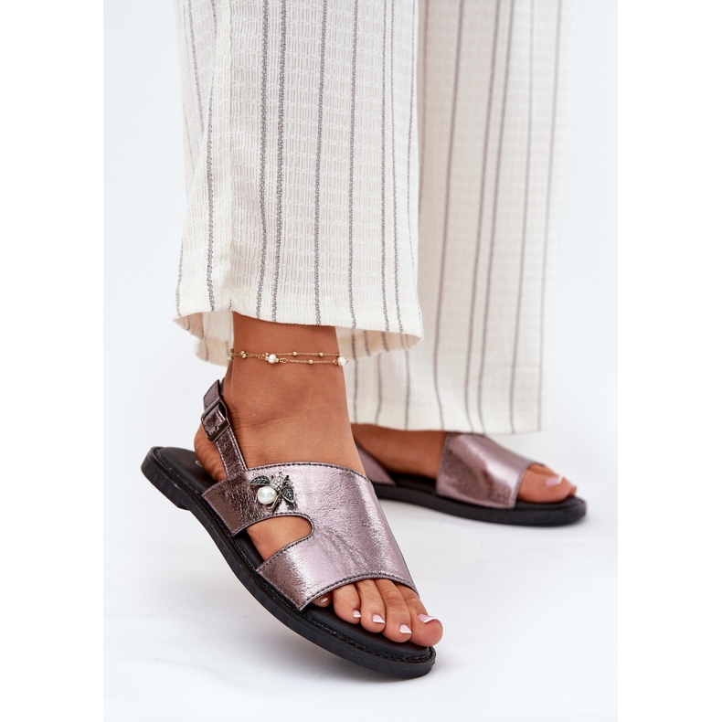 Ravne ženske sandale s ukrasnim Vinceza 17378 Silver Detal srebro 2