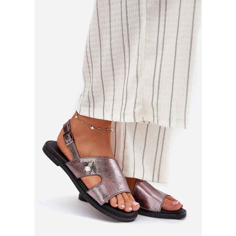 Ravne ženske sandale s ukrasnim Vinceza 17378 Silver Detal srebro 1