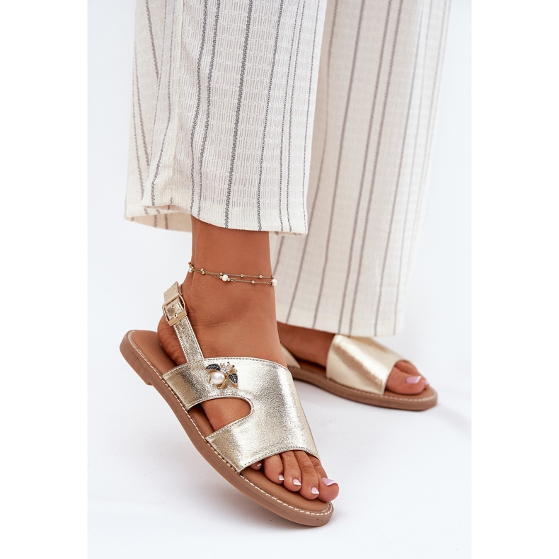 Ravne ženske sandale s ukrasnim Vinceza detalji 17378 Zlotys zlatna 2