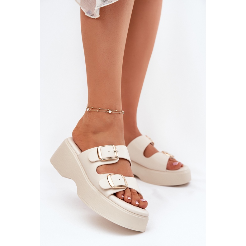 Inna Ženski klip na klinu i platformi s laganim stezaljkama bež 2