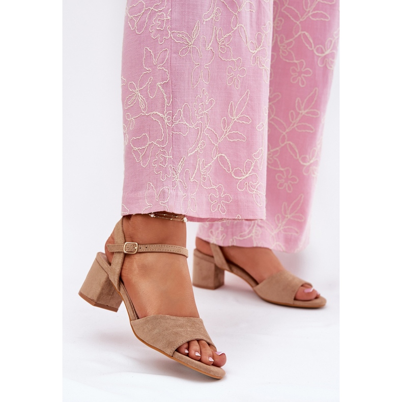 EVento Eco Suede Classic ženske visoke potpetice bež sandale 2