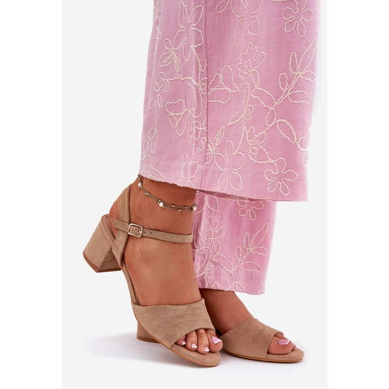 EVento Eco Suede Classic ženske visoke potpetice bež sandale 1