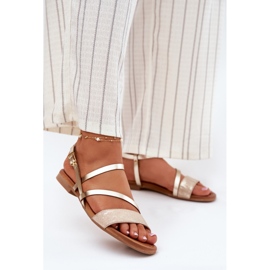 Maciejka Ženske kožne sandale s ravnim petom 06966-25 PLN zlatna 2