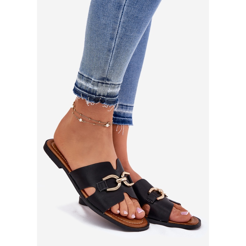 EVento Ravne ženske papuče s ukrasnim detaljima crno crna 1