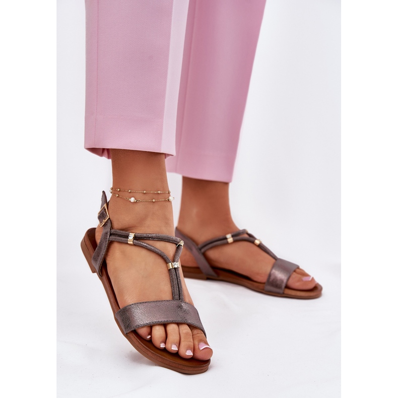 S.Barski Ženske ravne sandale sa S. Barski KV51-120 Grafitne pruge srebro 2