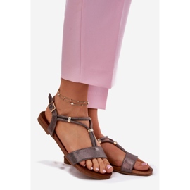 S.Barski Ženske ravne sandale sa S. Barski KV51-120 Grafitne pruge srebro 1