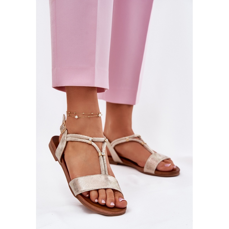 S.Barski Ženske ravne sandale sa prugama S. Barski KV51-120 Zlato zlatni 2