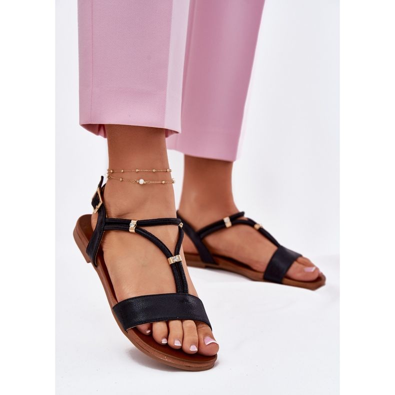 S.Barski Ženske ravne sandale sa prugama S. Barski KV51-120 Crni crna 2