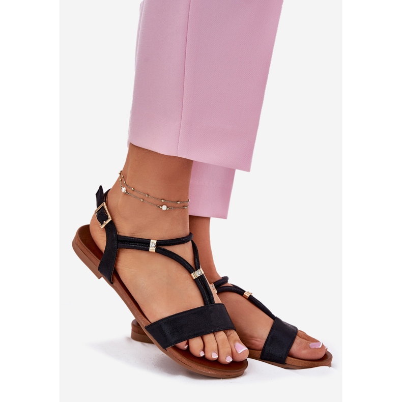 S.Barski Ženske ravne sandale sa prugama S. Barski KV51-120 Crni crno 1