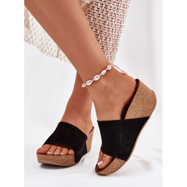 Zazoo 40311 Ženske papuče od antilop na crnim klinovima crno 2