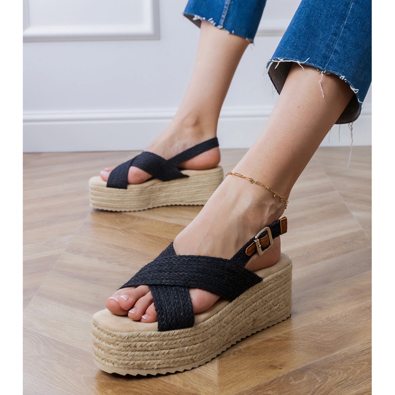 Black Espadrilles sandale na platformi s prugama crna 2