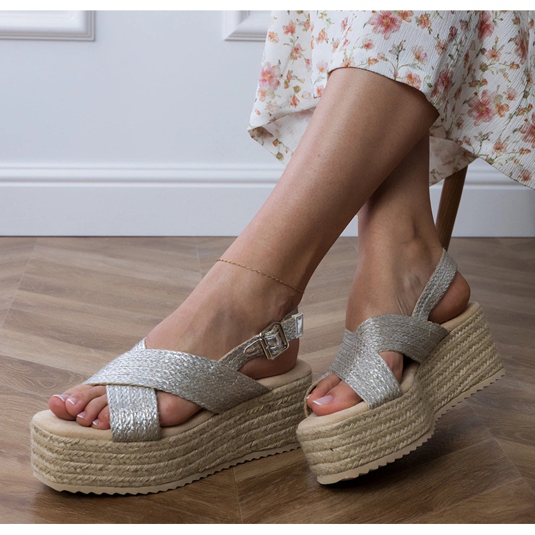 Silver Espadrille sandale na platformi s prugama srebro 2