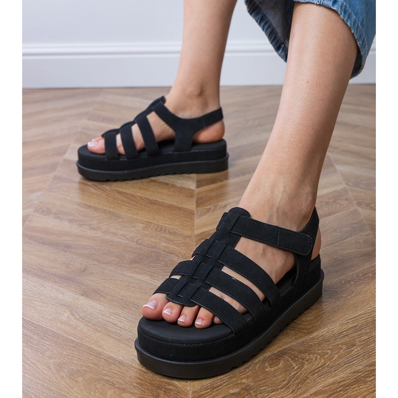 Crne sandale gladijatora na platformi crno 2
