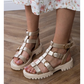 Zlatne sandale gladijator pričvršćene kockom zlatni 2