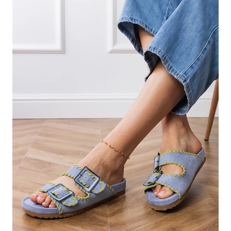 Plavi prelepovi s stezaljkama i vezom na prugama plava 2