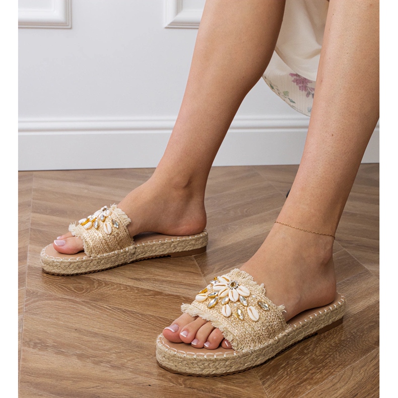Espadrillels Golden Flip Flip s školjkama zlatna 1