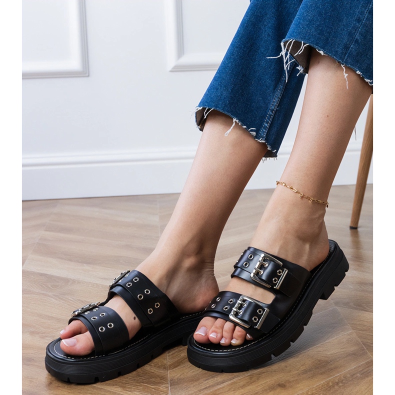 Crni ravni lepci s stezaljkama na prugama crna 2