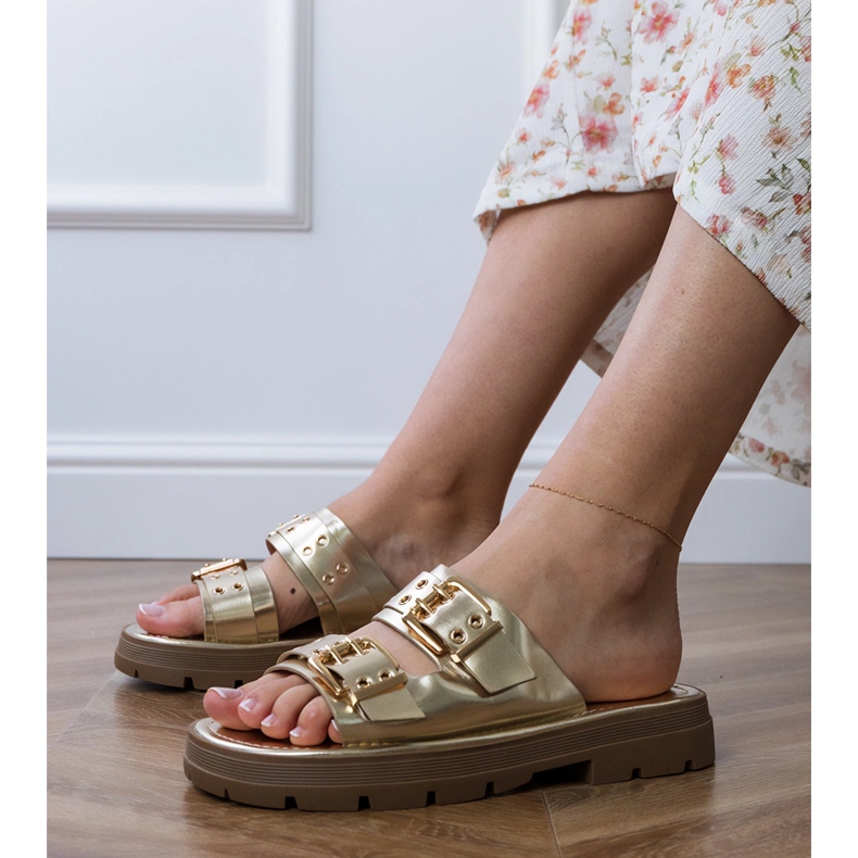 Zlatni ravni flip jarud s stezaljkama na prugama zlatna 1