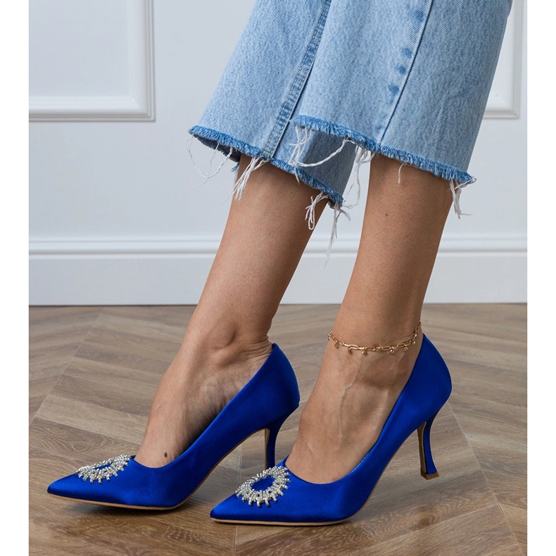 Plave satenske pumpe s cirkonima plava 2
