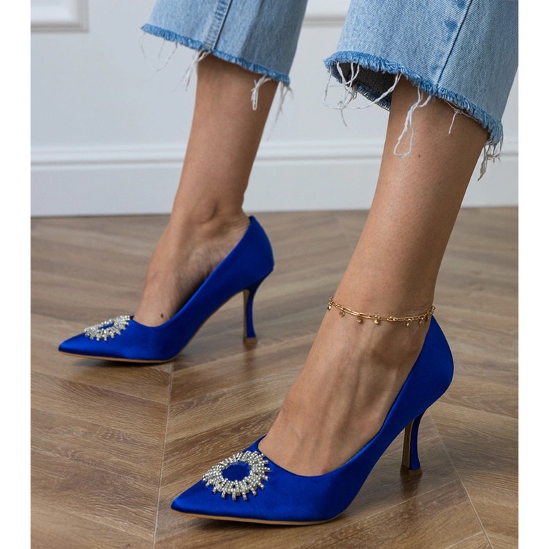 Plave satenske pumpe s cirkonima plava 1