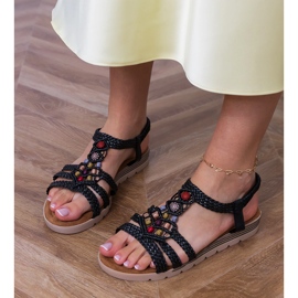 Crne pletenice sandale ukrašene perlama crno 2