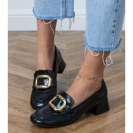 Crne ženske cipele s niskim udjelom sa zlatnim ukrasom crna 2