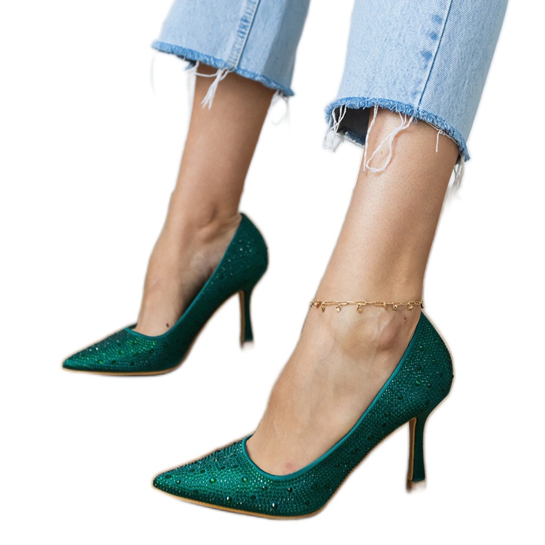 Zelene satenske pumpe s cirkonima zelena 1