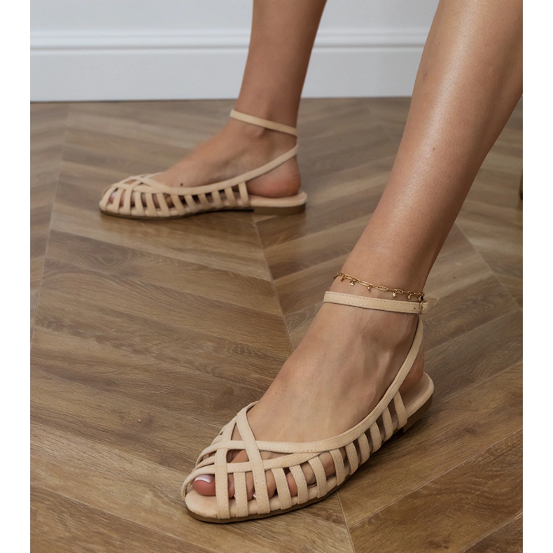 Bež ženske ravne sandale izgrađene -Up 2